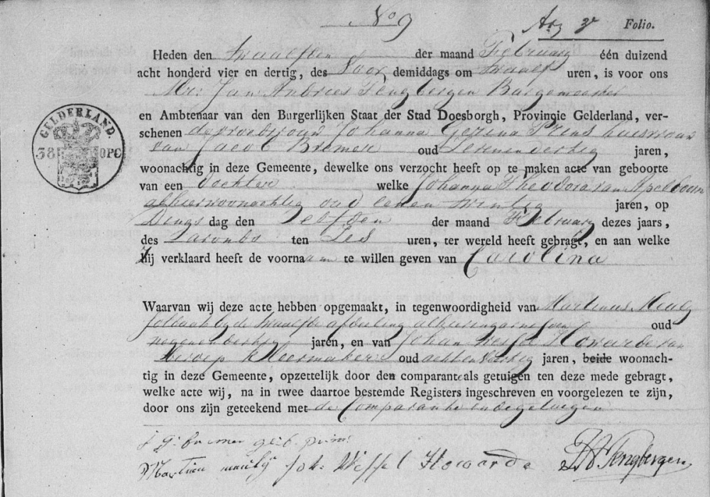 1834 geboorte Carolina van Apeldoorn.jpg