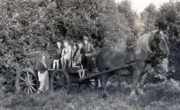 Bekijk detail van "Kampeerders op de boerenwagen van de familie Nijmeijer."