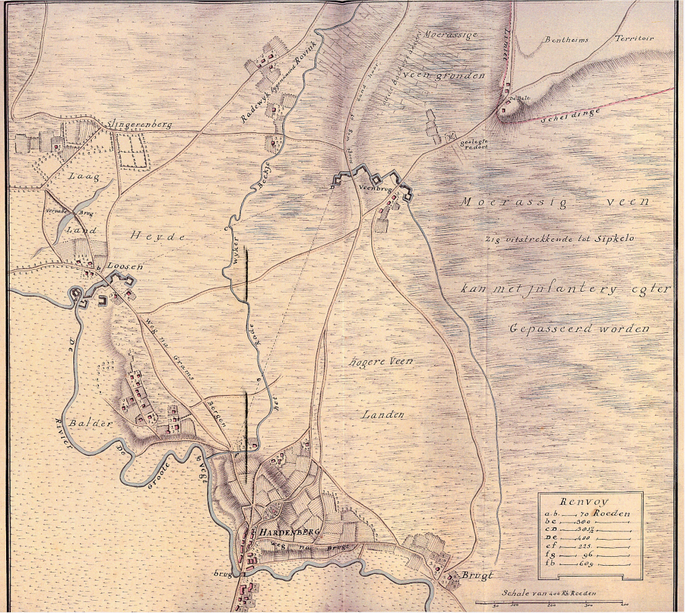 Bekijk detail van "GH00297: Situatie kaart van het inundatiegebied ten oosten van stad Hardenberg."