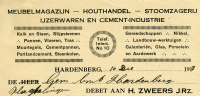 Bekijk detail van "GH08044: Het Briefhoofd van Meubelmagazijn, houthandel, stoomzagerij, ijzerwaren en cementindustrie H. Zweers J.R.zn. uit Hardenberg."