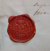 Bekijk detail van "GH05846: Een Lakzegel in rode was van de Rechtbank der Stad Hardenbergh."