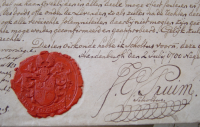 Bekijk detail van "GH05850: Een Lakzegel in rode was van Jan Godefried Pruim (1761-1825), Scholtus (schout) van het kerspel Hardenberg."