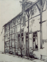 Bekijk detail van "Tekening van Jan Jans: oud huis in Ootmarsum."