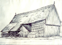 Bekijk detail van "Tekening van Jan Jans: <span class="highlight">hooischuur</span> bij erve Elferman in Oud Ootmarsum."