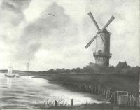 Bekijk detail van "Een schilderij van <span class="highlight">schilder</span> Piet Kleinschmit: de molen bij Wijk van Duurstede, nageschilderd werk van Jacob Ruysdael."