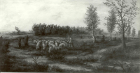 Bekijk detail van "Een schilderij van <span class="highlight">schilder</span> Piet Kleinschmit: Schaapherder met kudde op de Vasserheide."