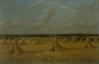 Bekijk detail van "Een schilderij van <span class="highlight">schilder</span> Piet Kleinschmit: een roggeveld met schoven.."