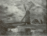 Bekijk detail van "Een schilderij van <span class="highlight">schilder</span> Piet Kleinschmit: een waterlandschap met molen."