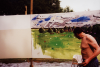 Bekijk detail van "12 Twentse kunstenaars schilderen samen een groot ronddoek van het panorama vanaf de Kuiperberg."