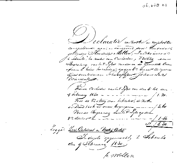 Bekijk detail van "Declaratie van kisting en begraving van scharenslijper Johannes Deumink"