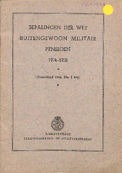 Bekijk detail van "Bepalingen Buitengewoon militair pensioen 1914-1918"