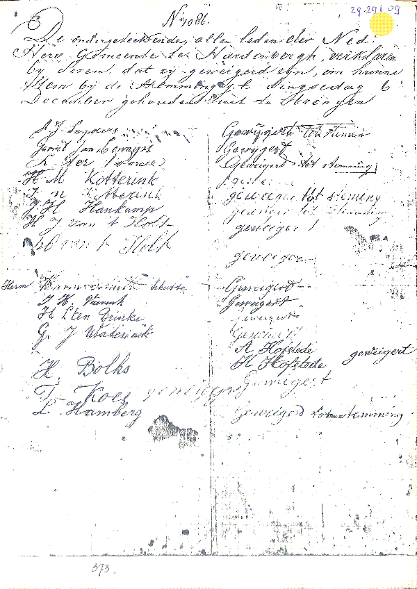 Bekijk detail van "Brief van kerkleden NH. die geweigerd zijn hun stem uit te brengen. nr, 1086"