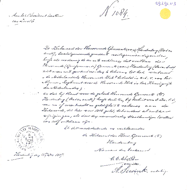 Bekijk detail van "Brief aan het klassikale bestuur te Zwolle no. 1084"