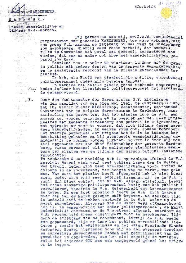 Bekijk detail van "Rapport dd. 31-05-1941 betreffende wanordelijkheden W.A. marsch"