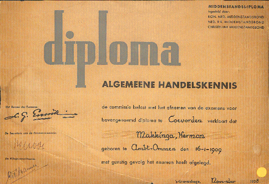 Bekijk detail van "Diploma Herman Makkinga"