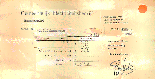 Bekijk detail van "Kwitantie Gemeentelijk Electriciteitsbedrijf"