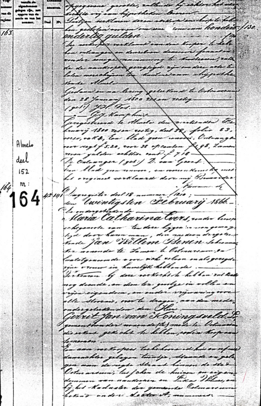 Bekijk detail van "<span class="highlight">Uittreksel</span> uit een dagregister van genoemde notaris, deel 18 nummer 1210. Akte van verklaring van <span class="highlight">verkoop</span>: 20-2-1866."