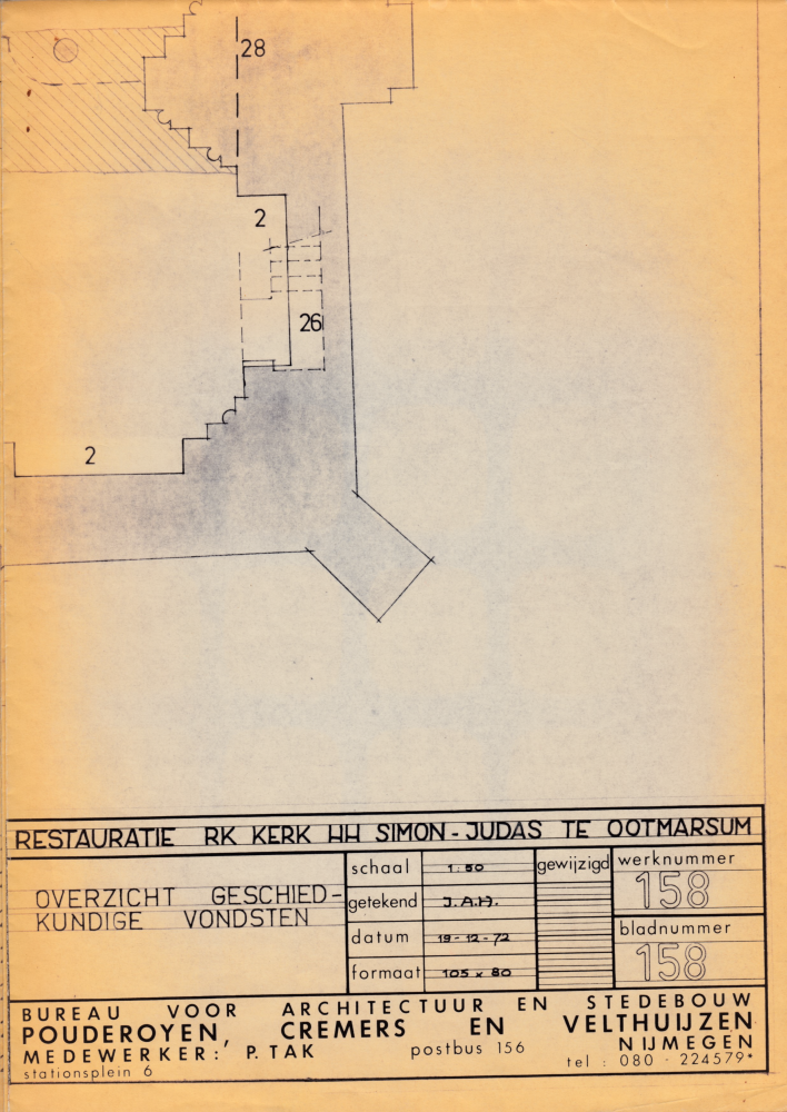 Bekijk detail van "Plattegrond opgravingen en restauratie van R.K. kerk Ootmarsum, zomer 1969. Schaal 1:50. 2 tekeningen."