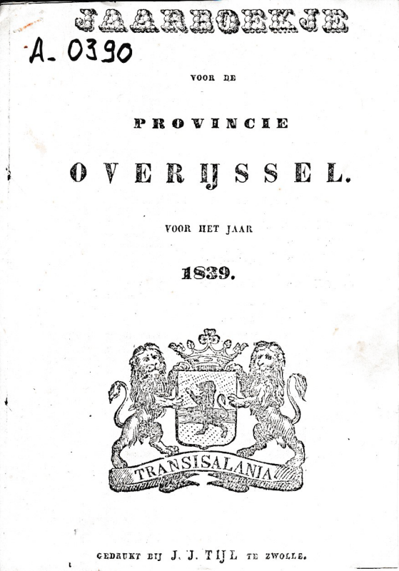 Bekijk detail van "Jaarboekje voor de provincie Overijssel voor het jaar 1839. Gedeeltelijke overdruk."