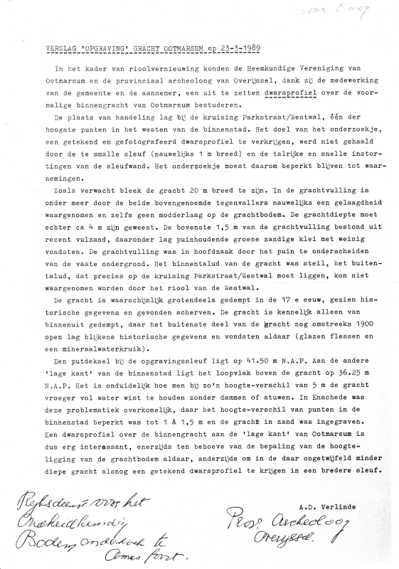 Bekijk detail van "Verslag <span class="highlight">opgraving</span> gracht Ootmarsum op 23 maart 1989."