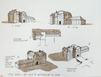 Bekijk detail van "Tekening van Peter Paul Hattinga  met <span class="highlight">schetsen</span> van voormalig Huys Ootmarsum rond 1815."