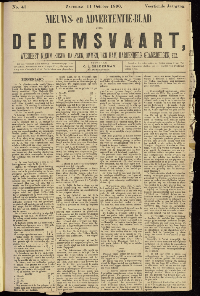 Bekijk detail van "Dedemsvaartsche Courant 11/10/1890 pagina 1 van 4<br xmlns:atlantis="urn:atlantis" />"