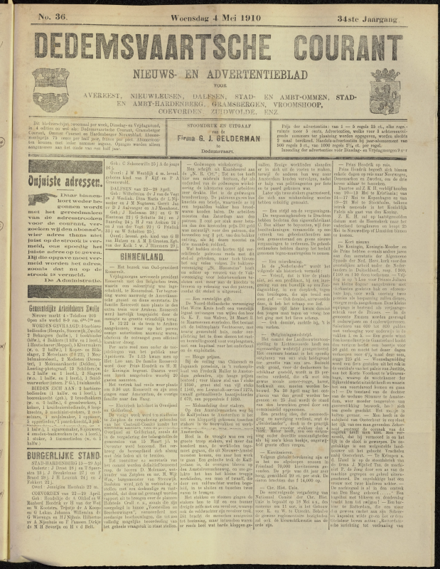 Bekijk detail van "Dedemsvaartsche Courant 4/5/1910 pagina 1 van 4<br xmlns:atlantis="urn:atlantis" />"