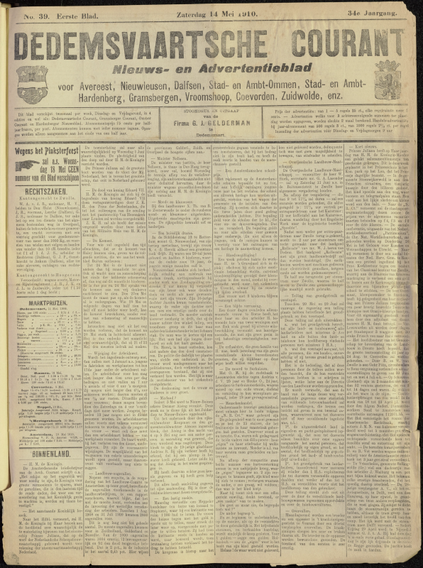 Bekijk detail van "Dedemsvaartsche Courant 14/5/1910 pagina 1 van 6<br xmlns:atlantis="urn:atlantis" />"