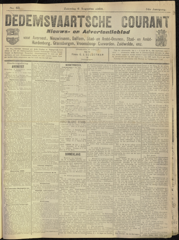 Bekijk detail van "Dedemsvaartsche Courant 6/8/1910 pagina 1 van 4<br xmlns:atlantis="urn:atlantis" />"