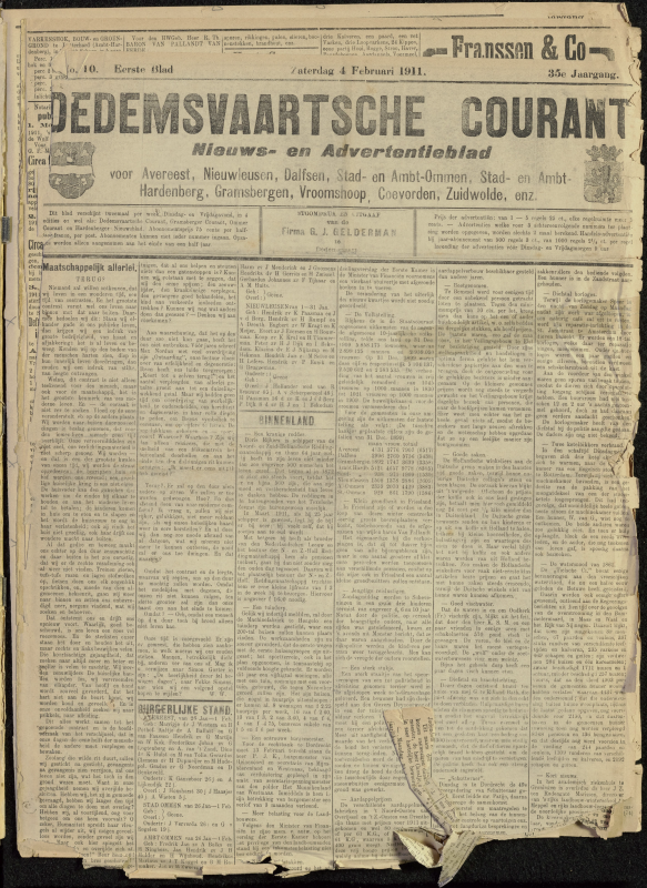 Bekijk detail van "Dedemsvaartsche Courant 4/2/1911 pagina <span class="highlight">1</span> van 6<br xmlns:atlantis="urn:atlantis" />"