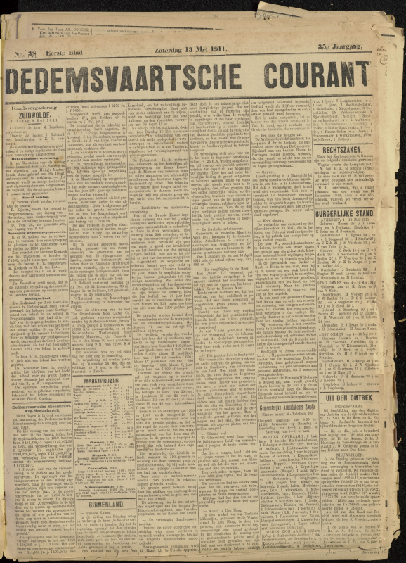 Bekijk detail van "Dedemsvaartsche Courant 13/5/1911 pagina 1 van 6<br xmlns:atlantis="urn:atlantis" />"
