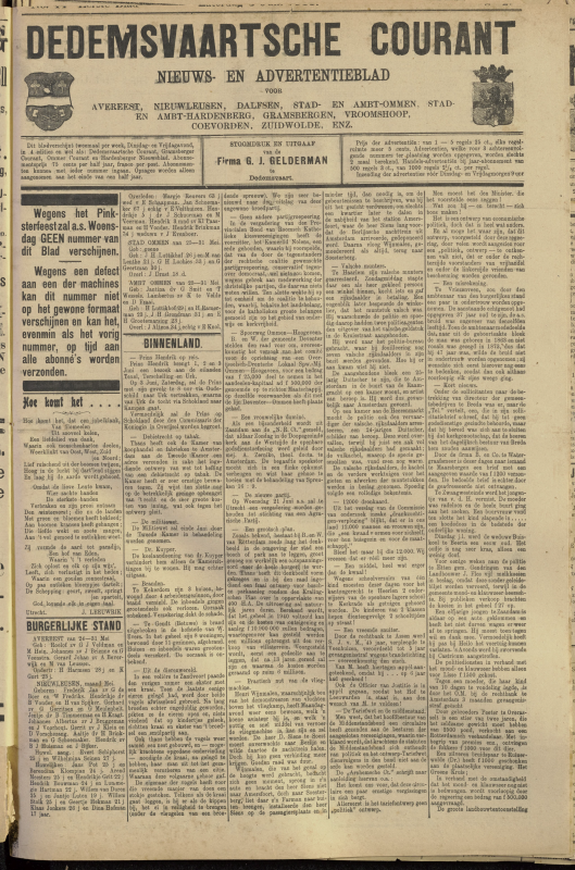 Bekijk detail van "Dedemsvaartsche Courant 3/6/1911 pagina 1 van 6<br xmlns:atlantis="urn:atlantis" />"