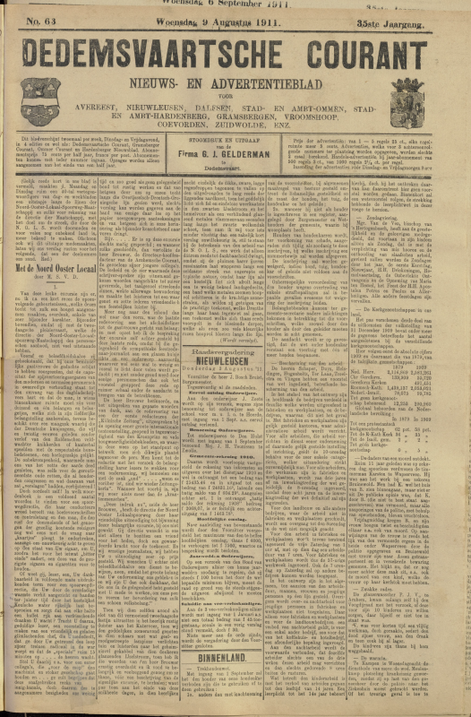 Bekijk detail van "Dedemsvaartsche Courant 9/8/1911 pagina 1 van 4<br xmlns:atlantis="urn:atlantis" />"