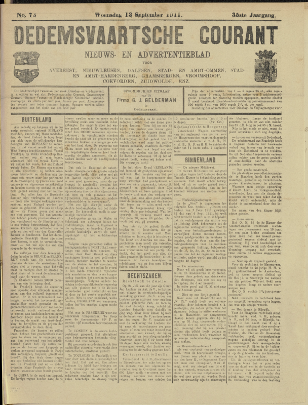 Bekijk detail van "Dedemsvaartsche Courant 13/9/1911 pagina 1 van 6<br xmlns:atlantis="urn:atlantis" />"