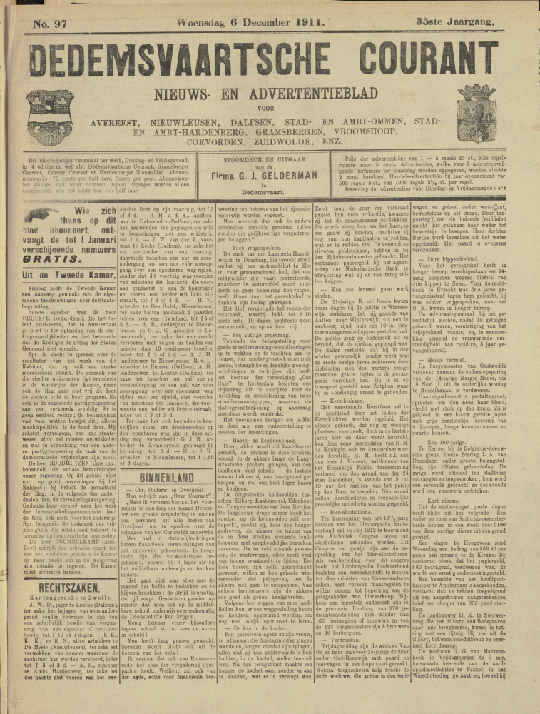 Bekijk detail van "Dedemsvaartsche Courant 6/12/1911 pagina <span class="highlight">1</span> van 6<br xmlns:atlantis="urn:atlantis" />"