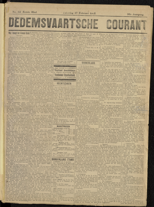 Bekijk detail van "Dedemsvaartsche Courant 17/2/1912 pagina 1 van 6<br xmlns:atlantis="urn:atlantis" />"