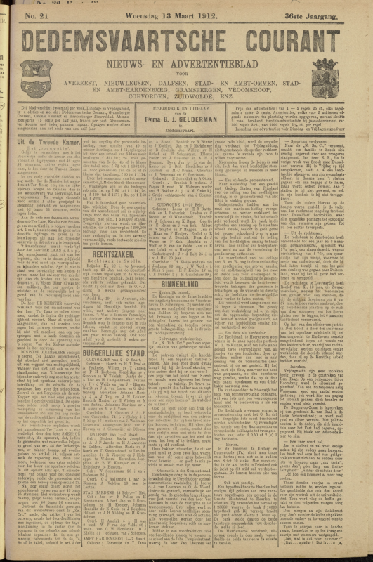 Bekijk detail van "Dedemsvaartsche Courant 13/3/1912 pagina 1 van 4<br xmlns:atlantis="urn:atlantis" />"