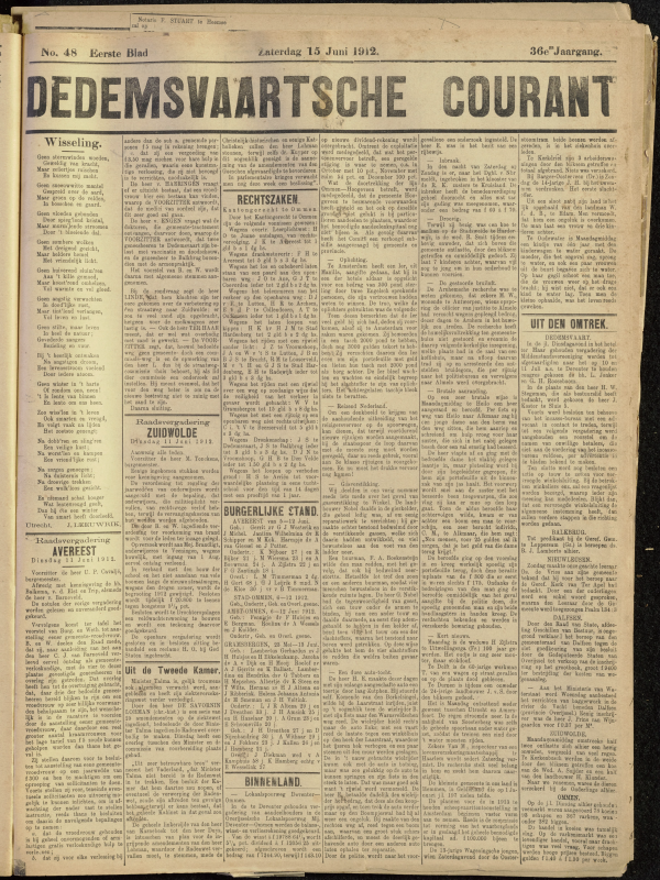 Bekijk detail van "Dedemsvaartsche Courant 15/6/1912 pagina 1 van 6<br xmlns:atlantis="urn:atlantis" />"