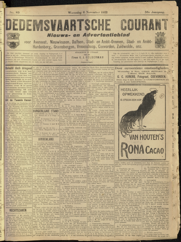 Bekijk detail van "Dedemsvaartsche Courant 6/11/1912 pagina 1 van 4<br xmlns:atlantis="urn:atlantis" />"