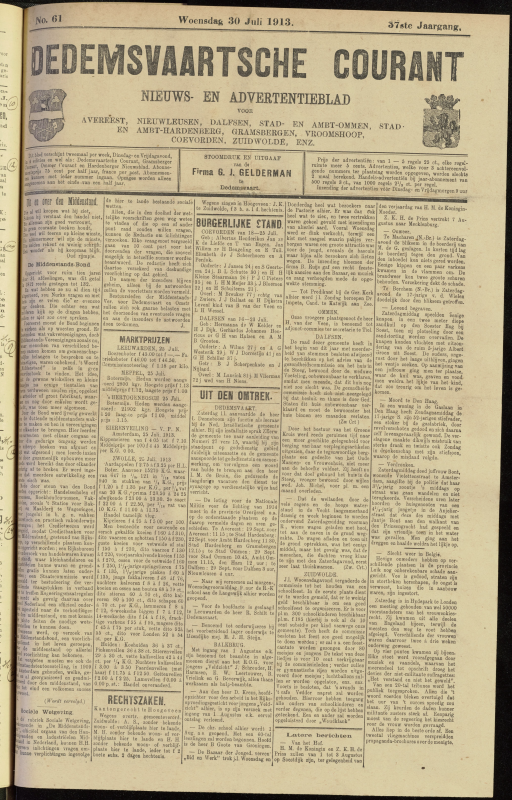 Bekijk detail van "Dedemsvaartsche Courant 30/7/1913 pagina 1 van 4<br xmlns:atlantis="urn:atlantis" />"