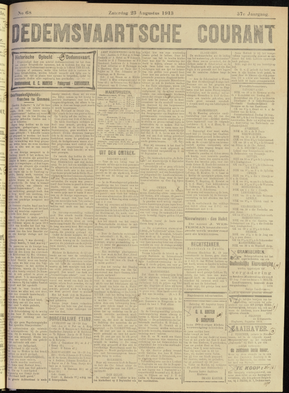 Bekijk detail van "Dedemsvaartsche Courant 23/8/1913 pagina 1 van 4<br xmlns:atlantis="urn:atlantis" />"