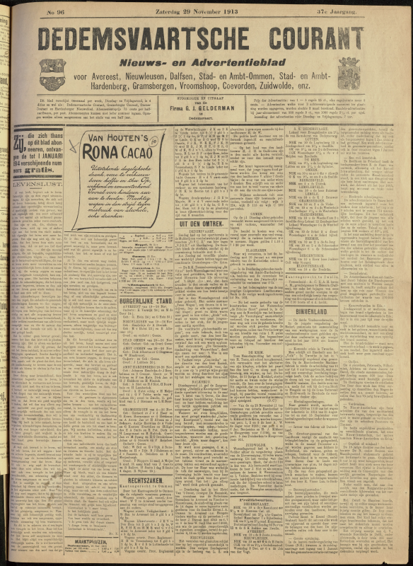 Bekijk detail van "Dedemsvaartsche Courant 29/11/1913 pagina 1 van 4<br xmlns:atlantis="urn:atlantis" />"