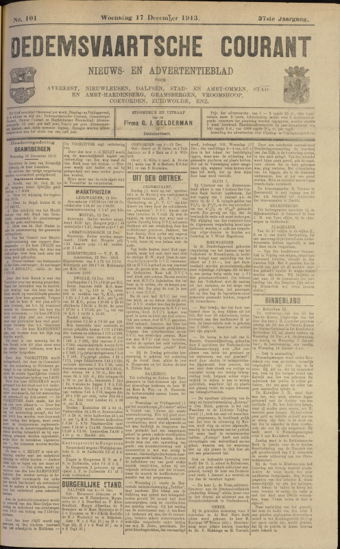 Bekijk detail van "Dedemsvaartsche Courant 17/12/1913 pagina <span class="highlight">1</span> van 4<br xmlns:atlantis="urn:atlantis" />"