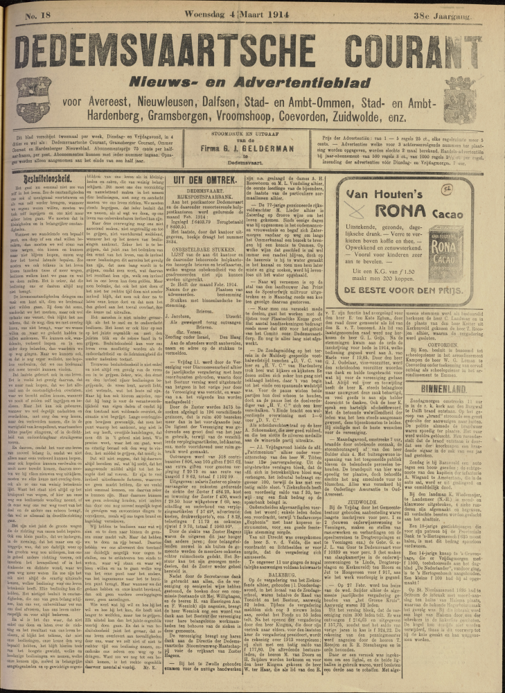 Bekijk detail van "Dedemsvaartsche Courant 4/3/1914 pagina 1 van 4<br xmlns:atlantis="urn:atlantis" />"