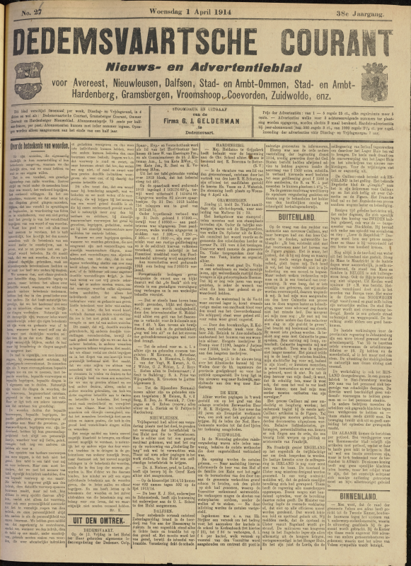 Bekijk detail van "Dedemsvaartsche Courant 1/4/1914 pagina 1 van 4<br xmlns:atlantis="urn:atlantis" />"