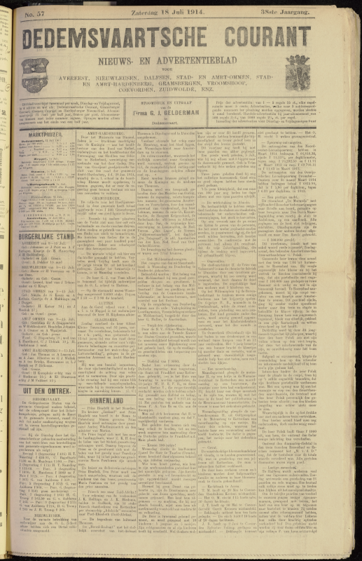 Bekijk detail van "Dedemsvaartsche Courant 18/7/1914 pagina 1 van 4<br xmlns:atlantis="urn:atlantis" />"