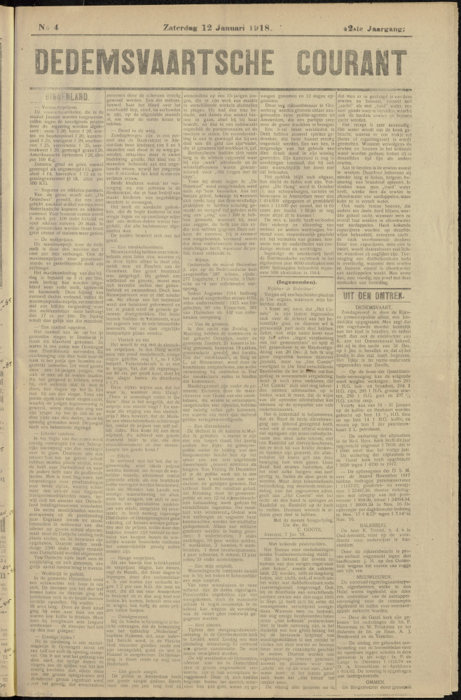 Bekijk detail van "Dedemsvaartsche Courant 12/1/1918 pagina 1 van 4<br xmlns:atlantis="urn:atlantis" />"
