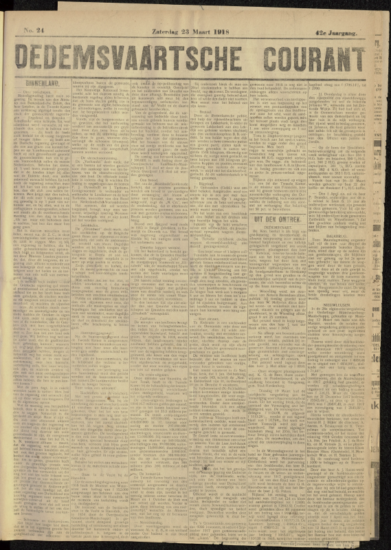 Bekijk detail van "Dedemsvaartsche Courant 23/3/1918 pagina 1 van 4<br xmlns:atlantis="urn:atlantis" />"