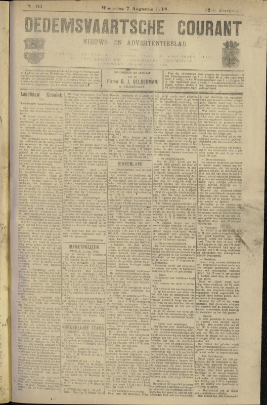Bekijk detail van "Dedemsvaartsche Courant 7/8/1918 pagina <span class="highlight">1</span> van 4<br xmlns:atlantis="urn:atlantis" />"