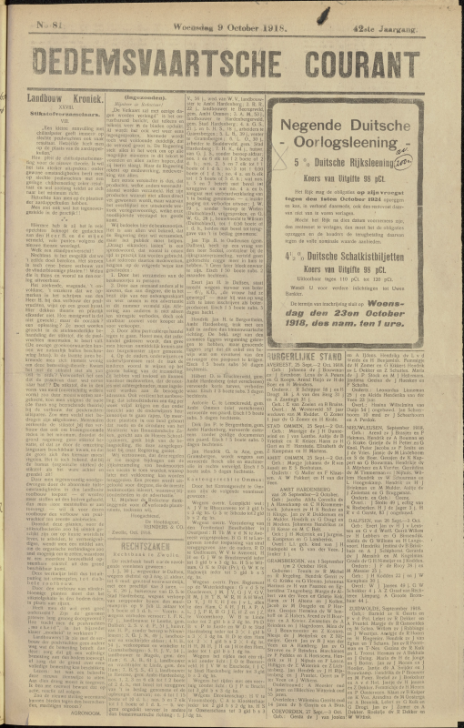 Bekijk detail van "Dedemsvaartsche Courant 9/10/1918 pagina <span class="highlight">1</span> van 4<br xmlns:atlantis="urn:atlantis" />"